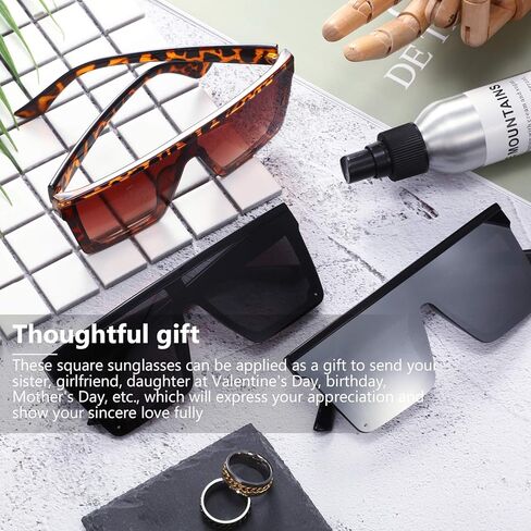 Frienda 3 Pairs Oversized Flat Top Sunglasses Vintage Square Sunglasses Unisex Square Shade Glasses for Men Women(Black, Orange-brown, Gray) in Saudi Arabia
