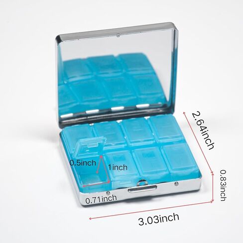 7 Days Chromed Shiny Silver Pill Organizer with Mirror Inside Has 8 Separate Compartments Rectangle 7 Days Pill Box Pill Case (Turtle) in Kuwait