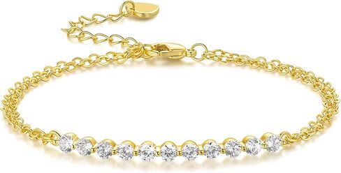 Naiswan أساور الذهب للنساء 14K أساور الذهب للنساء سوار قابل للتعديل للمرأة فريدة من نوعها تصميم سلسلة مزدوجة الطبقة مع أساور زركونيا مكعب المرأة تشيكوسلوفاكيا in Saudi Arabia
