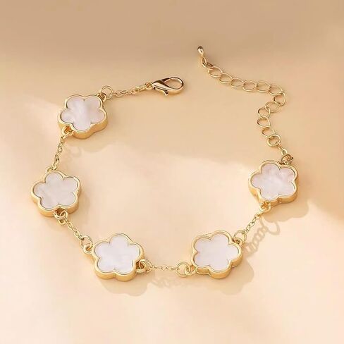 2 PCS Lucky Floral Bracelet Set for Women, Elegant Flower Chain Link Design, Charming and Timeless Jewelry, Great for Everyday Use and Special Events in Saudi Arabia