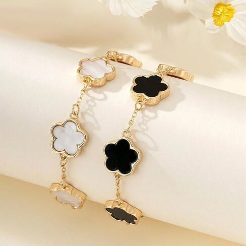 2 PCS Lucky Floral Bracelet Set for Women, Elegant Flower Chain Link Design, Charming and Timeless Jewelry, Great for Everyday Use and Special Events in Saudi Arabia