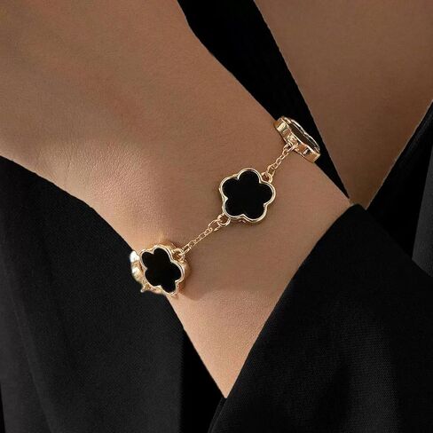 2 PCS Lucky Floral Bracelet Set for Women, Elegant Flower Chain Link Design, Charming and Timeless Jewelry, Great for Everyday Use and Special Events in Saudi Arabia