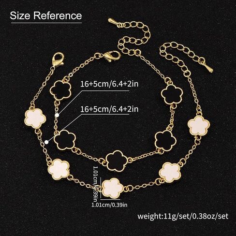 2 PCS Lucky Floral Bracelet Set for Women, Elegant Flower Chain Link Design, Charming and Timeless Jewelry, Great for Everyday Use and Special Events in Saudi Arabia
