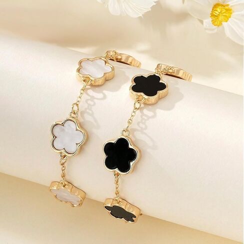 2 PCS Lucky Floral Bracelet Set for Women, Elegant Flower Chain Link Design, Charming and Timeless Jewelry, Great for Everyday Use and Special Events in Saudi Arabia