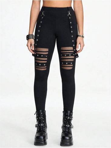 Floerns Women's Gothic Mesh Leggings Pants High Waisted Skinny Punk Concert Outfit in Kuwait