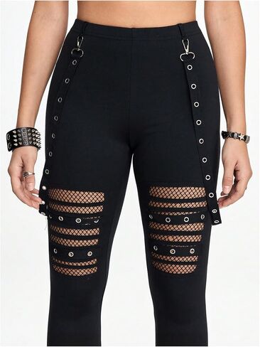 Floerns Women's Gothic Mesh Leggings Pants High Waisted Skinny Punk Concert Outfit in Kuwait