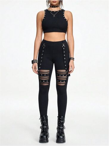Floerns Women's Gothic Mesh Leggings Pants High Waisted Skinny Punk Concert Outfit in Kuwait