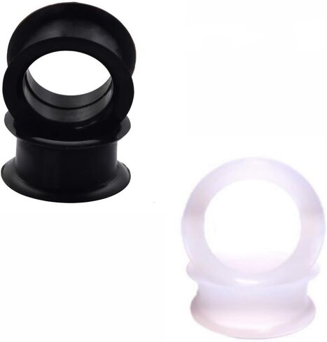 2 PAIR (4pcs) BLACK CLEAR SILICONE EYELET TUNNELS Double Flare Gauges Thin Soft Flexible Flesh Plugs 1050 in Saudi Arabia