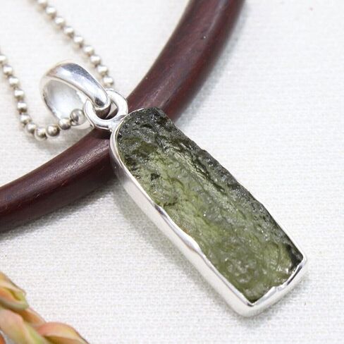 Natural Moldavite Raw Stone Pendant, Sterling Silver 925, Green Rough Gemstone in Saudi Arabia