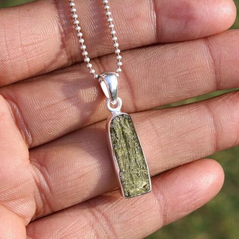 Natural Moldavite Raw Stone Pendant, Sterling Silver 925, Green Rough Gemstone in Saudi Arabia