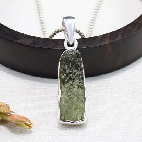 Natural Moldavite Raw Stone Pendant, Sterling Silver 925, Green Rough Gemstone in Saudi Arabia