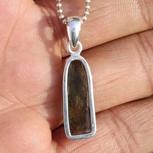 Natural Moldavite Raw Stone Pendant, Sterling Silver 925, Green Rough Gemstone in Saudi Arabia