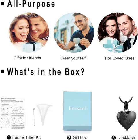 Imrsanl Pet Cremation Jewelry for Ashes Necklace Stainless Steel Paw Print Heart Urn Necklaces for Women Men Memorial Keepsake Jewelry in Kuwait