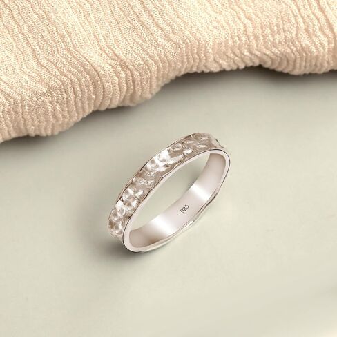 LeCalla 925 Sterling Silver Ring with Hammered Finish | Classic Vintage Hammer Textured Band Rings for Women | Minimalist Handcrafted Hammered Ring(Sizes 6-8No.) in Saudi Arabia