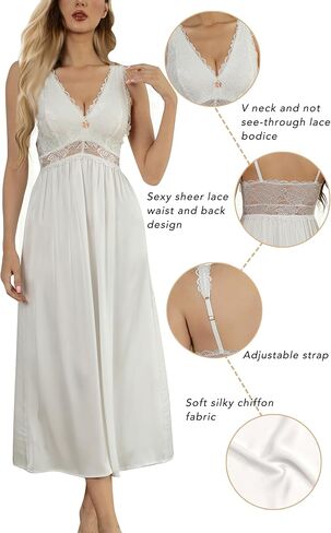 ALCEA ROSEA Womens Sexy Nightgowns Long Floral Lace silky Lingerie supportive Chemises Full slip for Women Elegant Sleepwear in Kuwait