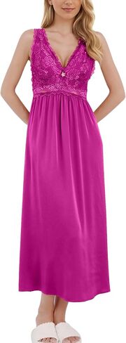 ALCEA ROSEA Womens Sexy Nightgowns Long Floral Lace silky Lingerie supportive Chemises Full slip for Women Elegant Sleepwear in Kuwait