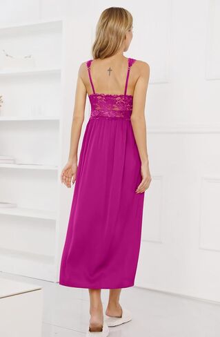 ALCEA ROSEA Womens Sexy Nightgowns Long Floral Lace silky Lingerie supportive Chemises Full slip for Women Elegant Sleepwear in Kuwait