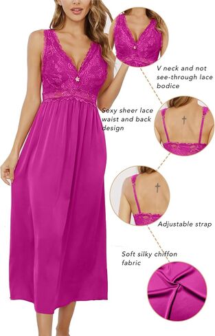 ALCEA ROSEA Womens Sexy Nightgowns Long Floral Lace silky Lingerie supportive Chemises Full slip for Women Elegant Sleepwear in Kuwait