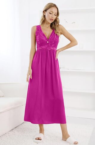 ALCEA ROSEA Womens Sexy Nightgowns Long Floral Lace silky Lingerie supportive Chemises Full slip for Women Elegant Sleepwear in Kuwait