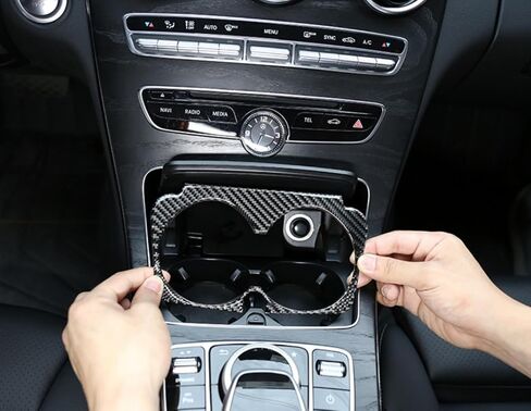 متوافق مع مرسيدس بنز C-Class 2014-2021 W205 C300 GLC300 من ألياف الكربون وحدة التحكم المركزية حامل الكأس ملصق ملحقات السيارة الداخلية in Saudi Arabia