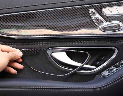 متوافق مع مرسيدس بنز C-Class 2014-2021 W205 C300 GLC300 من ألياف الكربون مقبض الباب الداخلي ملصق تعديل ملحقات السيارة in Saudi Arabia