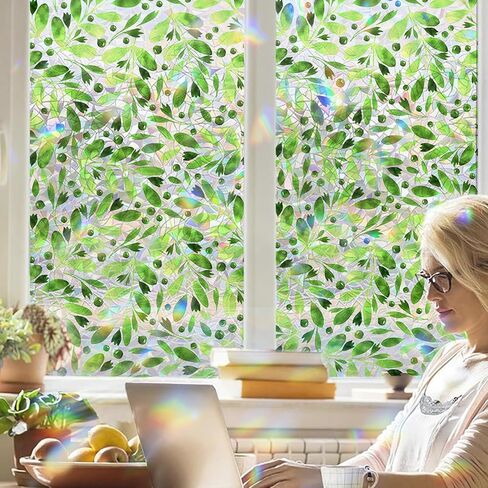 فيلم الخصوصية للنوافذ، ملصقات ثابتة مزخرفة باللون الأخضر، لون نافذة قوس قزح لتزيين غرفة المنزل، ملصقات باب السيارة مع تأثير قزحي الألوان، قابلة للإزالة in Kuwait