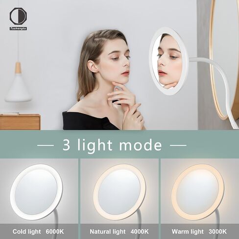 10X Magnifying Clip on Makeup Mirror Gooseneck, 6.5" Vanity Mirror with Light, 2000mAh USB Recharge 360° Rotating,Clip On Gooseneck Magnifying Vanity Mirror with Light,Travel Makeup Mirror (White 10X) in Kuwait