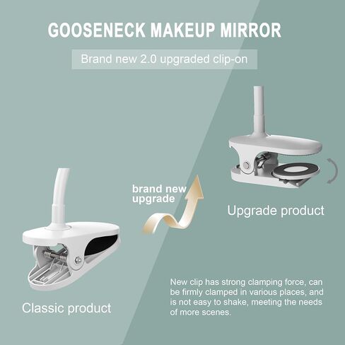 10X Magnifying Clip on Makeup Mirror Gooseneck, 6.5" Vanity Mirror with Light, 2000mAh USB Recharge 360° Rotating,Clip On Gooseneck Magnifying Vanity Mirror with Light,Travel Makeup Mirror (White 10X) in Kuwait