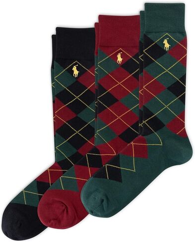 POLO RALPH LAUREN Men's Argyle Pattern Dress Crew Socks - 3 Pair Pack - Soft Lightweight Cotton Comfort in Saudi Arabia