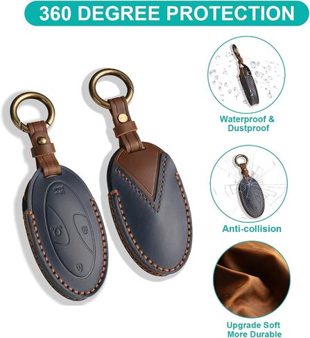 Leather Key Fob Cover for 2023 2024 2025 Hyundai Ioniq 6 Grandeur GN7, Soft Smart Remote Key fits for 2024 2025 Sonata Elantra Kona Santa Fe Tucson (Black, 5 Button) in Saudi Arabia