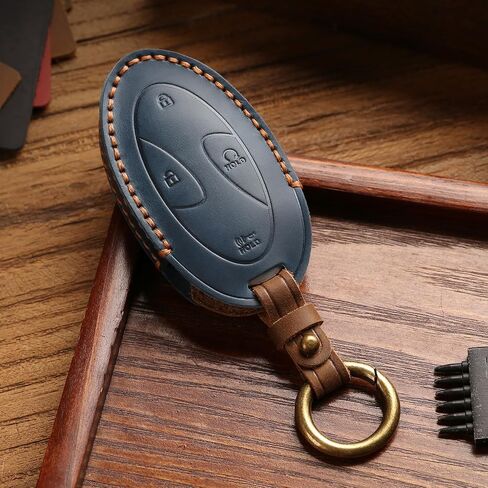 Leather Key Fob Cover for 2023 2024 2025 Hyundai Ioniq 6 Grandeur GN7, Soft Smart Remote Key fits for 2024 2025 Sonata Elantra Kona Santa Fe Tucson (Black, 5 Button) in Saudi Arabia