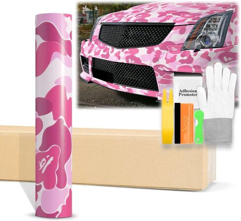 24"x60" (2FTx5FT) Camouflage Ape Pink Pattern Matte Vinyl Wrap Auto Car Sticker Decal Film Sheet Bubble Free Air Release Technology with Tool Kit in Saudi Arabia