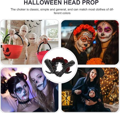 Beaupretty Demon Horns Headband Halloween Sheep Horn Flower Headpiece Halloween Costume Accessories for Women Men in Saudi Arabia