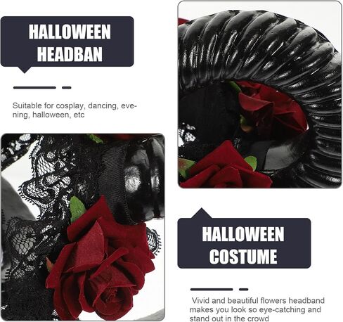 Beaupretty Demon Horns Headband Halloween Sheep Horn Flower Headpiece Halloween Costume Accessories for Women Men in Saudi Arabia