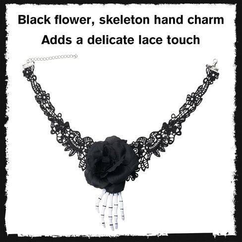 2Pcs Halloween Rose Veil Headband and Black Skeleton Hand Lase Choker, Skull Hair Band Flower Crown Day of The Dead Headpiece in Saudi Arabia