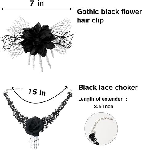 2Pcs Halloween Rose Veil Headband and Black Skeleton Hand Lase Choker, Skull Hair Band Flower Crown Day of The Dead Headpiece in Saudi Arabia