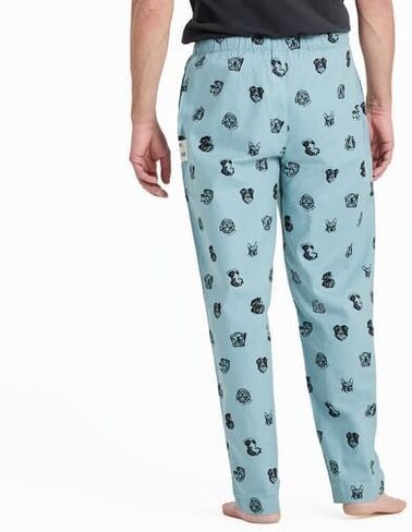 Life is Good. Men's Dog Portrait Pattern Classic Sleep Pant, Smoky Blue, Large in Saudi Arabia