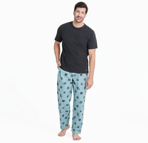 Life is Good. Men's Dog Portrait Pattern Classic Sleep Pant, Smoky Blue, Large in Saudi Arabia