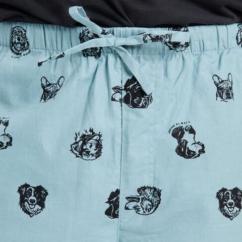 Life is Good. Men's Dog Portrait Pattern Classic Sleep Pant, Smoky Blue, Large in Saudi Arabia