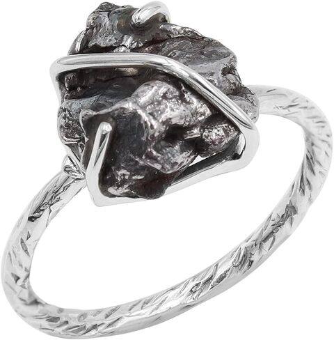 خاتم نيزك خام أصلي من الفضة الإسترليني عيار 925 – خاتم نيزك للجنسين – مجوهرات مصنوعة يدويًا للرجال والنساء in Kuwait