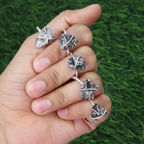 خاتم نيزك خام أصلي من الفضة الإسترليني عيار 925 – خاتم نيزك للجنسين – مجوهرات مصنوعة يدويًا للرجال والنساء in Kuwait