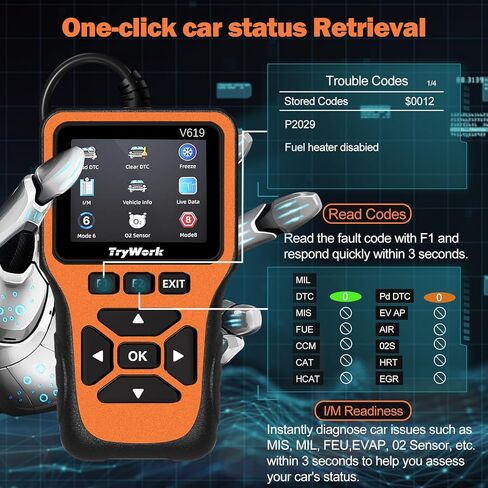 أداة تشخيص الماسح الضوئي obd2، فحص قارئ رمز المحرك مع بحث 35901 dtc، الوضع 6 و8، استعداد I/M لجميع سيارات obdii منذ عام 1996 (رمادي) in Kuwait