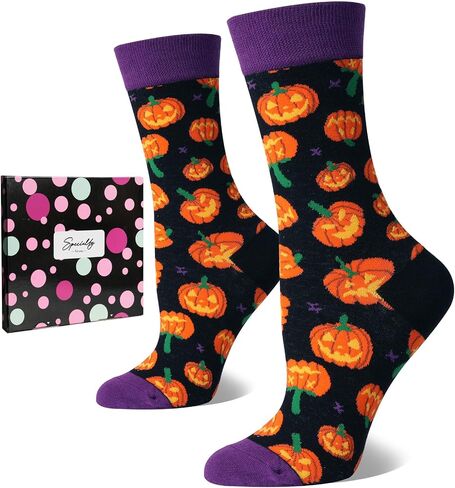 ZhuNuSi Halloween Socks for Women Girls Novelty Pumpkin Spooky Ghost Bat Spider Fun Cotton Crew Fall Socks in Saudi Arabia