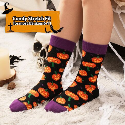 ZhuNuSi Halloween Socks for Women Girls Novelty Pumpkin Spooky Ghost Bat Spider Fun Cotton Crew Fall Socks in Saudi Arabia
