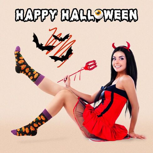 ZhuNuSi Halloween Socks for Women Girls Novelty Pumpkin Spooky Ghost Bat Spider Fun Cotton Crew Fall Socks in Saudi Arabia