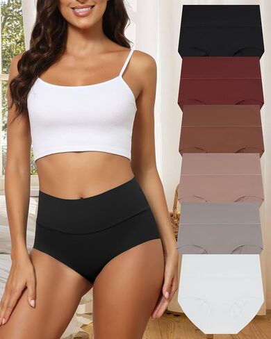 6 Pack Women's High Waist Seamless Underwear No Show Panties Full Coverage Briefs in Saudi Arabia