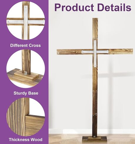 veonly 75 Inch Large Easter Wooden Cross, Large Standing Cross Decoration, Wood Jesus Christian Wall Crucifix Stand He is Risen Easter Decor, Christian Religious Decor for Home, Church, or Holiday Celebrations in Saudi Arabia