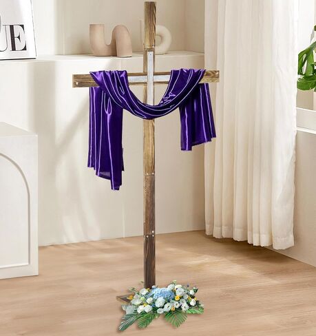 veonly 75 Inch Large Easter Wooden Cross, Large Standing Cross Decoration, Wood Jesus Christian Wall Crucifix Stand He is Risen Easter Decor, Christian Religious Decor for Home, Church, or Holiday Celebrations in Saudi Arabia
