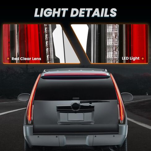LED Tail Light Assembly Compatible for Cadillac Escalade 2007-2014, Clear Red Rear Lamp Back Light, Red Turn Signal, 6 Hole w/5 Pin Plug in Saudi Arabia