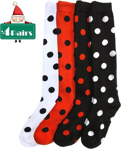 4 Pairs Halloween Knee Long High Socks Polka Dot Knee Stocking for Halloween Accessories Holiday Outfits(Classic Colors) in Saudi Arabia